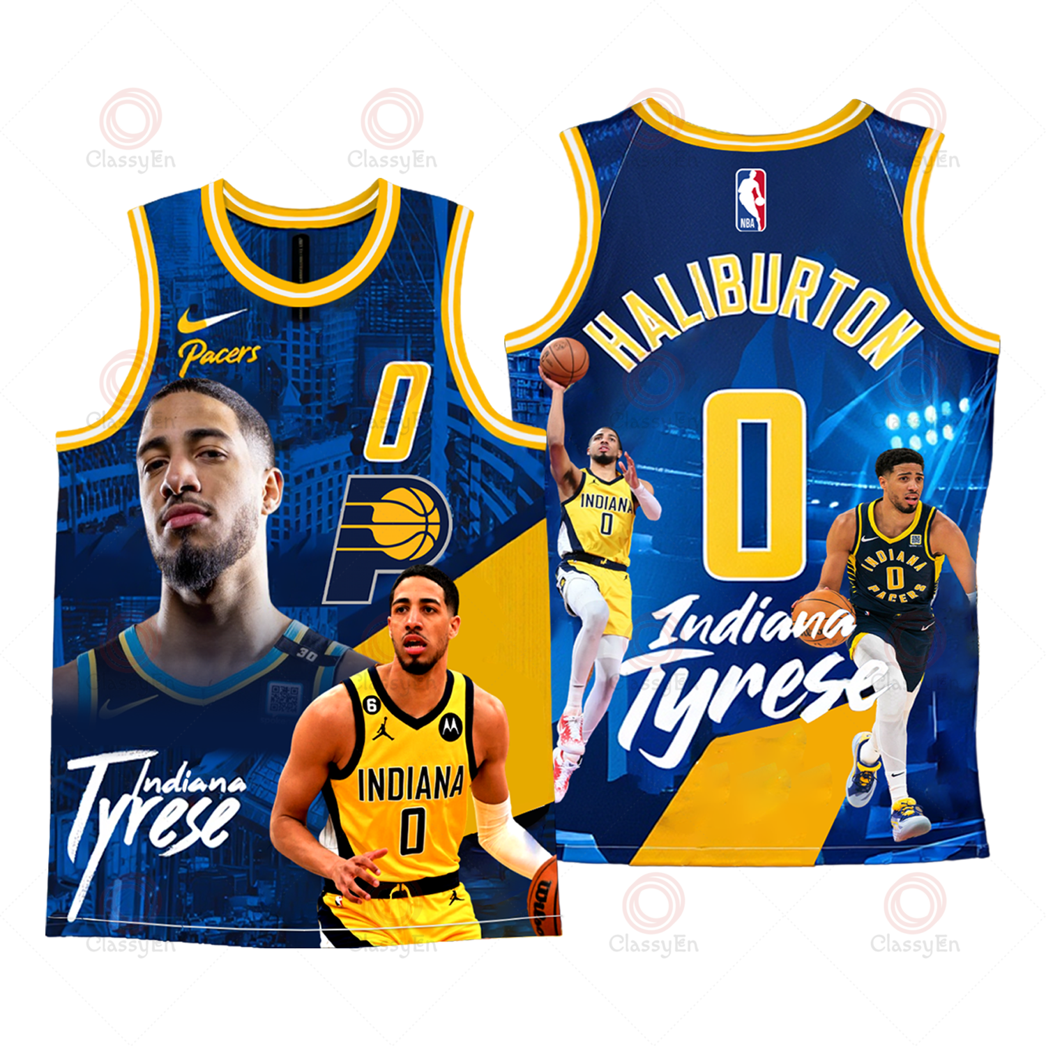 Indiana Pacers Basketball Tyrese Haliburton Pacers Team 3D Basketball Jersey