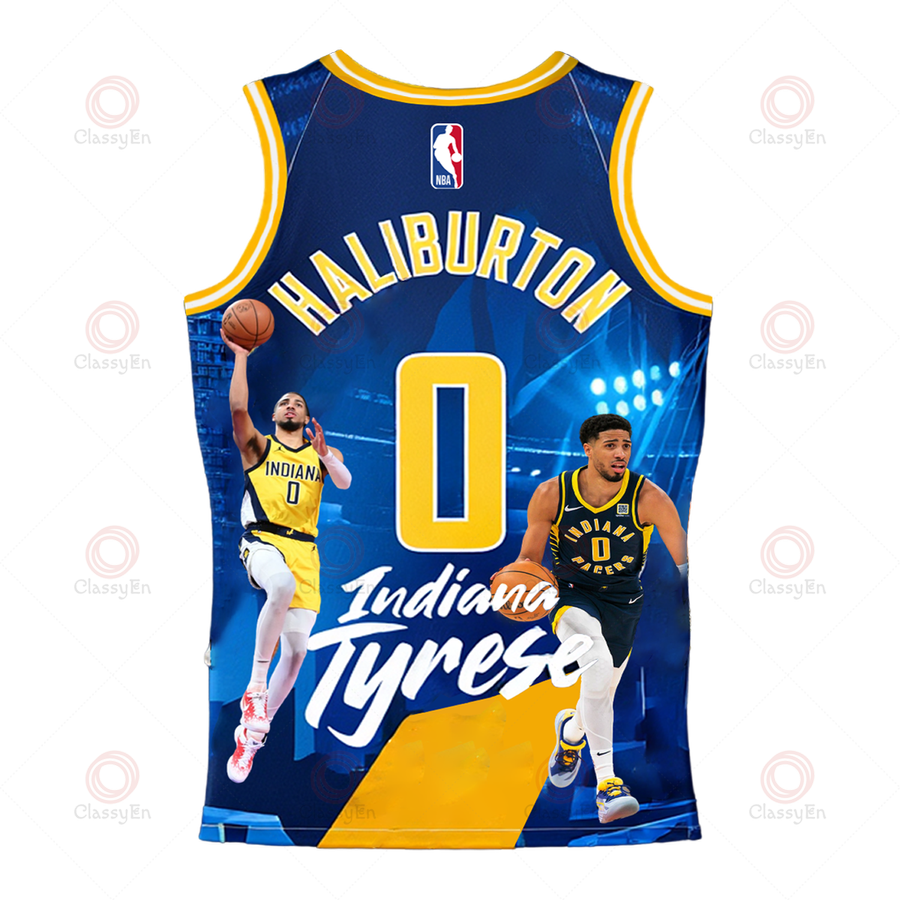 Indiana Pacers Basketball Tyrese Haliburton Pacers Team 3D Basketball Jersey