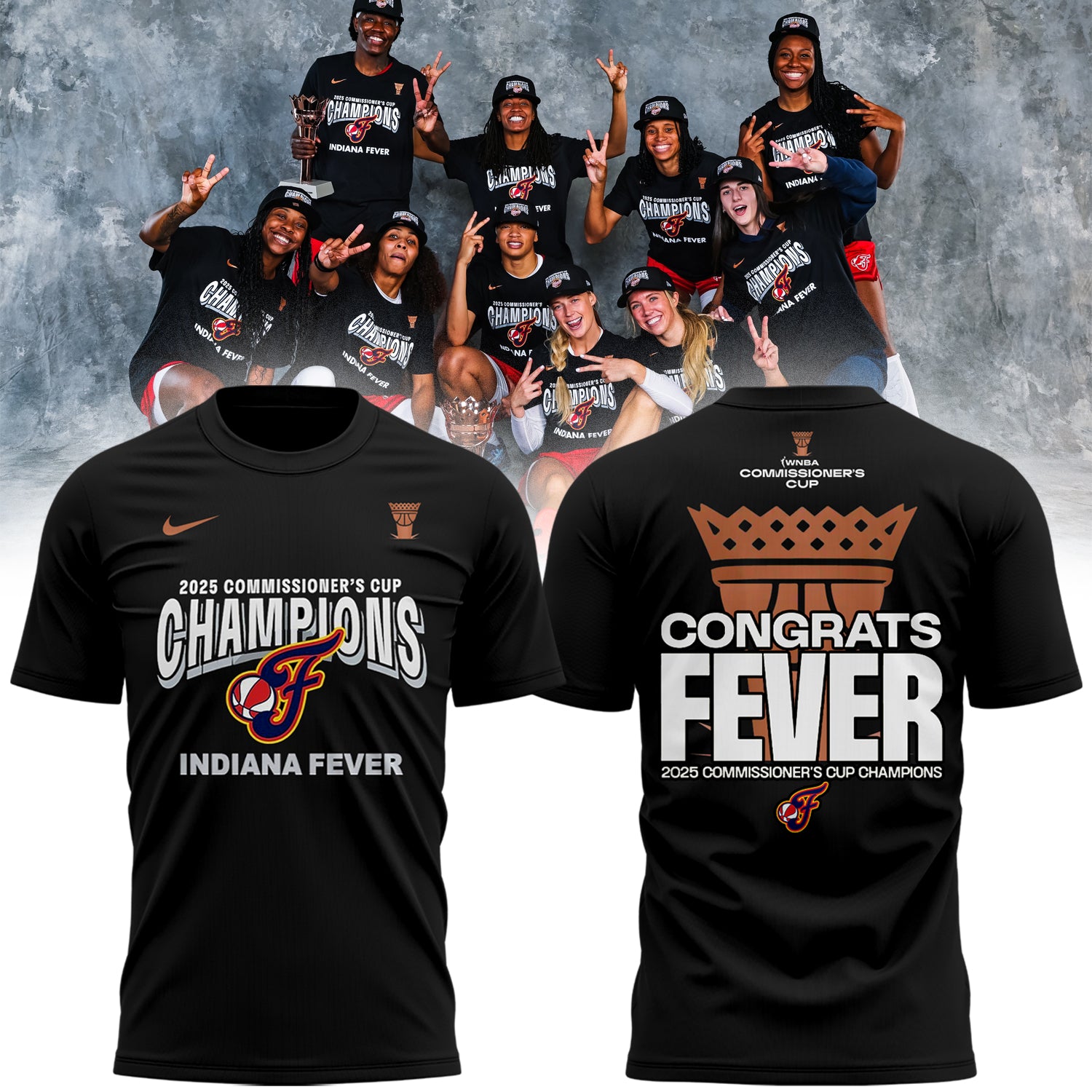 Special 2025 WNBA Commissioner's Cup Champions Indiana Fever Black T-Shirt