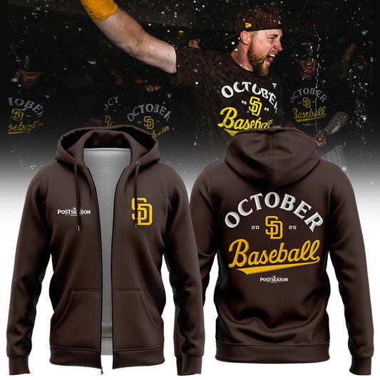 San Diego Padres Brown 2025 Postseason Locker Room Zip Hoodie