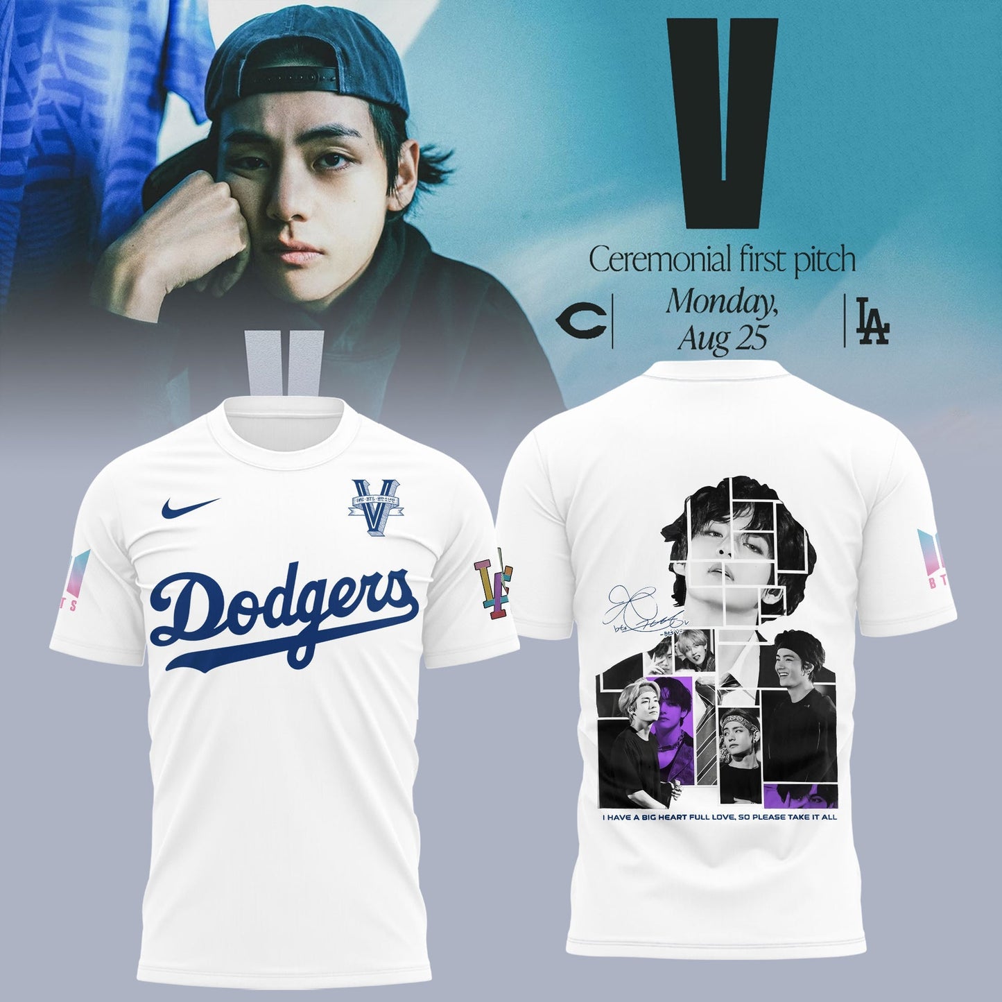 V BTS x Los Angeles Dodgers T-Shirt Special Version