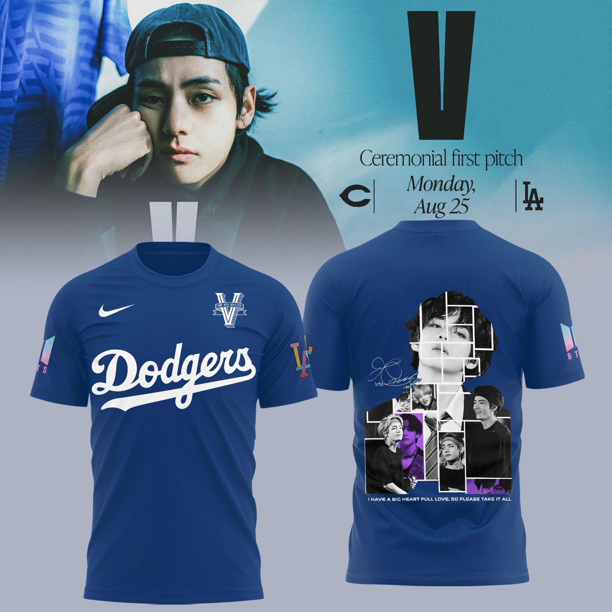 V BTS x Los Angeles Dodgers T-Shirt Special Version