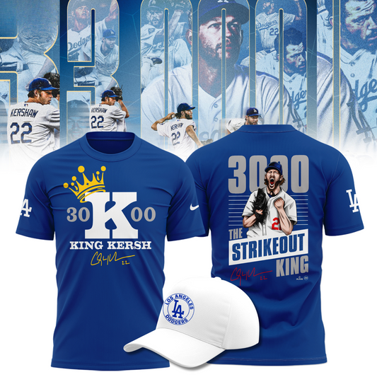 Clayton Kershaw T-Shirt 3000 Strikeout Club  - Los Angeles Dodgers Blue T-Shirt