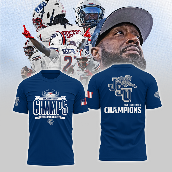 Jackson State Football CUSA Championship Blue T-Shirt - JSU Football Champions T-Shirt - We are CUSA Champs - Tyche Joy Merch