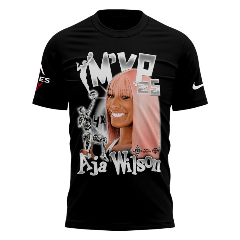 Unisex Las Vegas Aces A’ja Wilson Playa Society Black 2025 WNBA MVP T-Shirt
