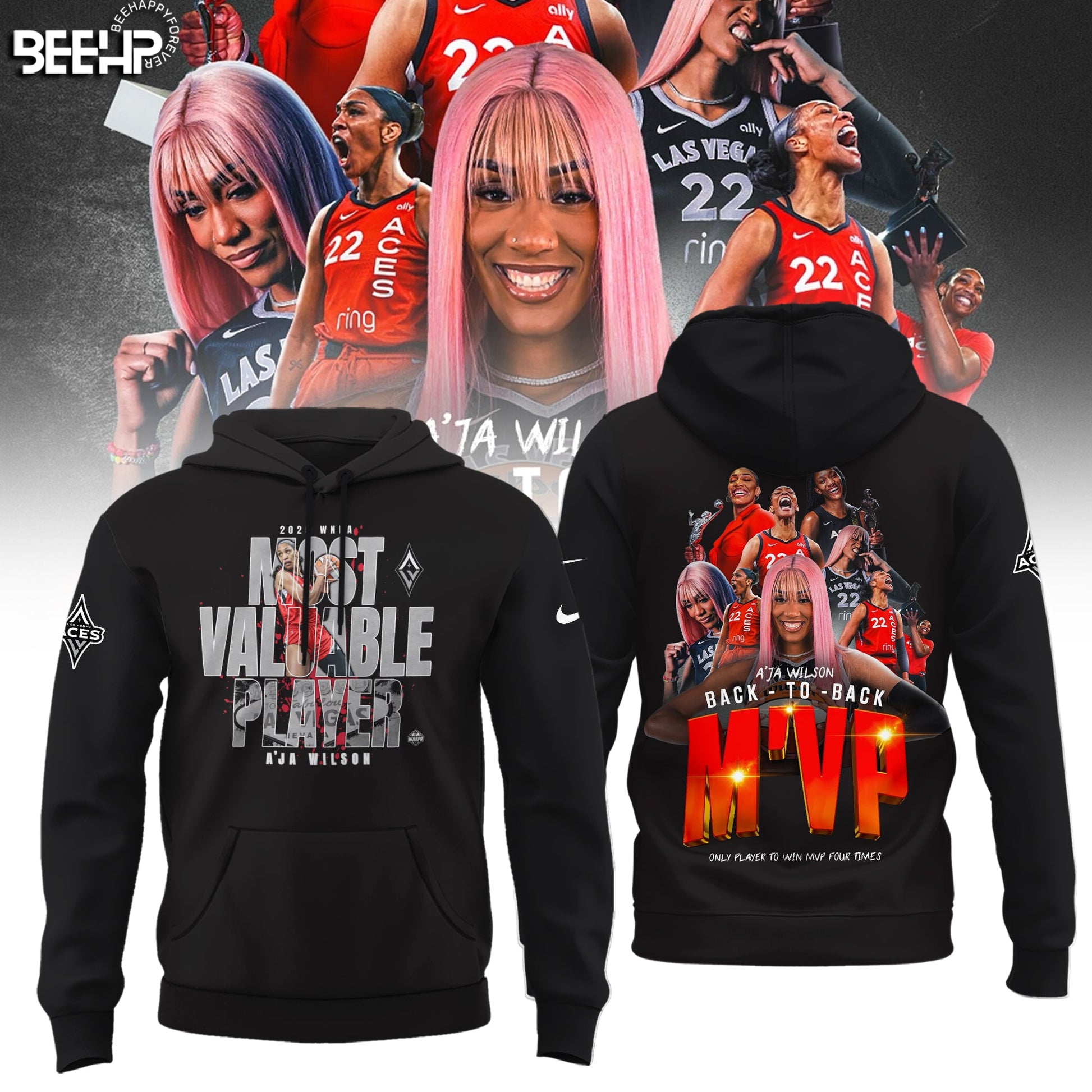 Unisex Las Vegas Aces A’ja Wilson Playa Society Black 2025 WNBA MVP Hoodie