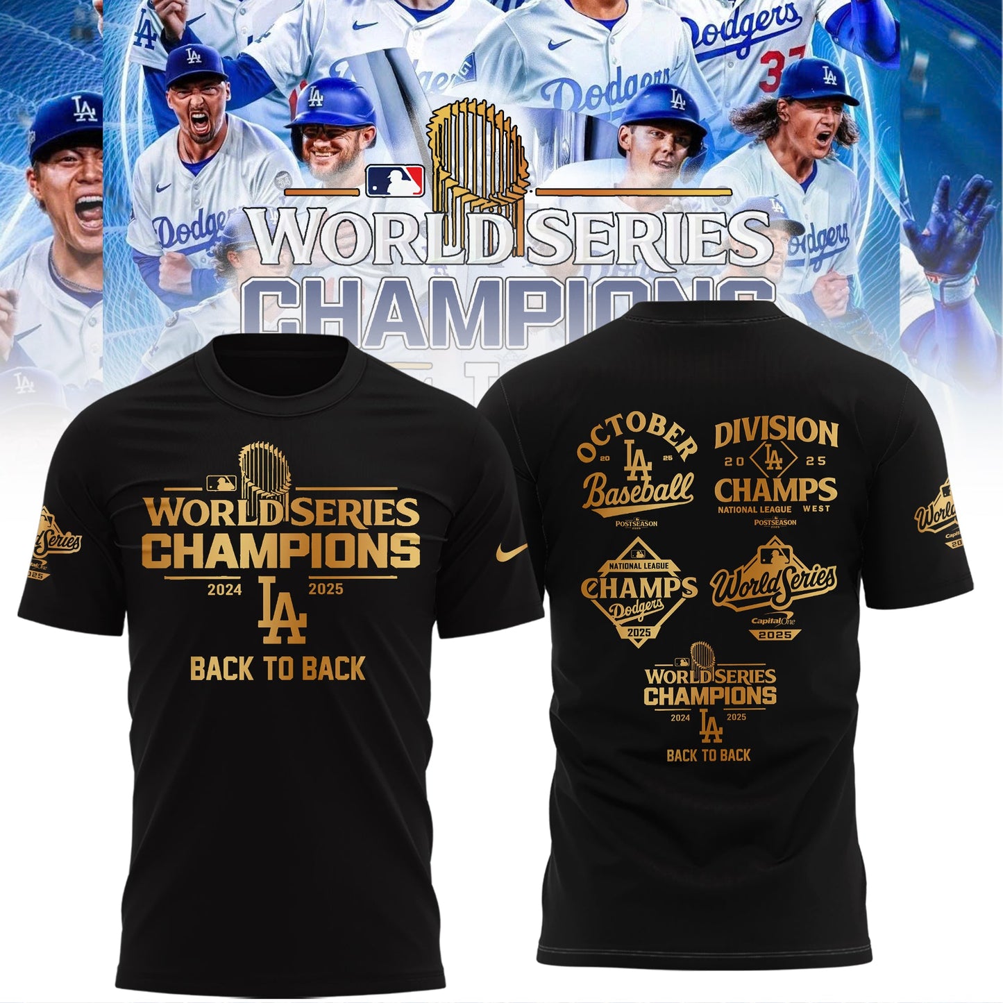 LA Dodgers – 2025 World Series Champions Limited Edition T-Shirt Golden Black