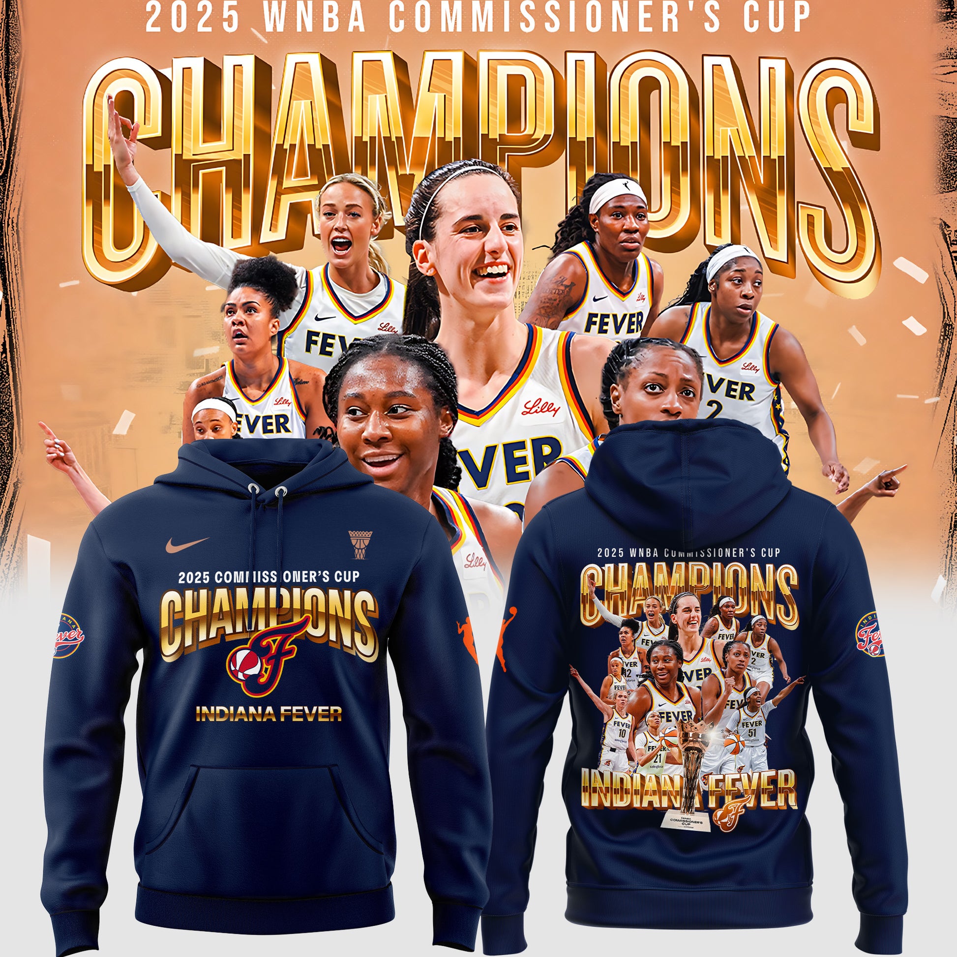 Indiana Fever 2025 WNBA Commissioner's Cup Champions Hoodie