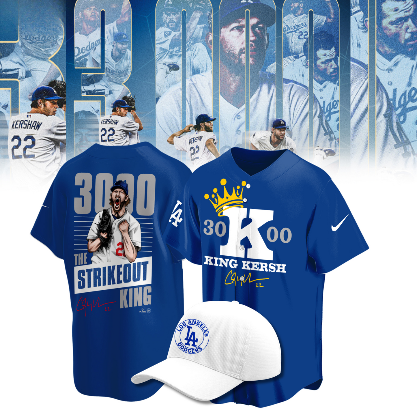 Clayton Kershaw Jersey 3000 Strikeout Club - Los Angeles Dodgers Blue Baseball Jersey