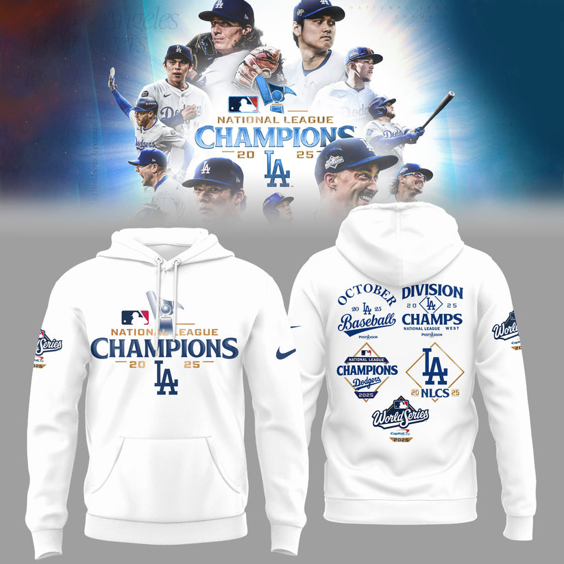 Los Angeles Dodgers NATIONAL LEAGUE CHAMPIONS 2025 White Hoodie