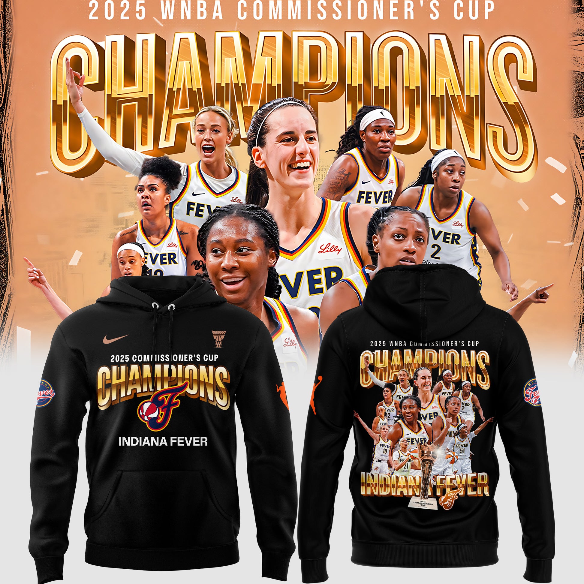 Indiana Fever 2025 WNBA Commissioner's Cup Champions Hoodie