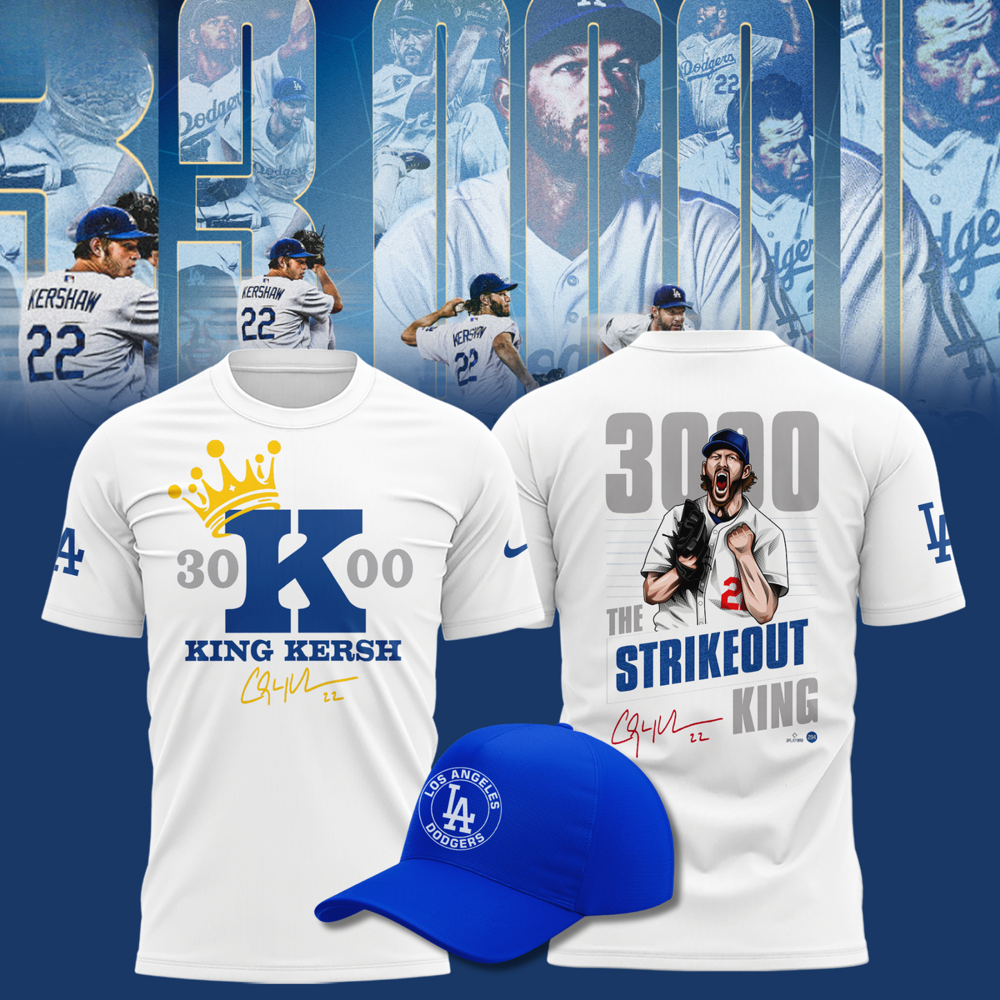 Clayton Kershaw T-Shirt 3000 Strikeout Club - Los Angeles Dodgers White T-Shirt