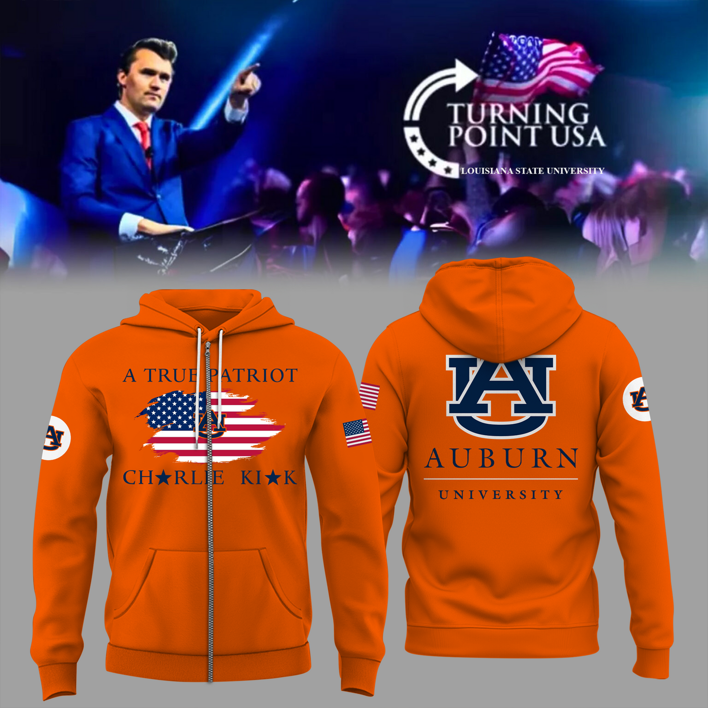 Charlie Kirk Memorial - Auburn University Turning Point USA ZIP Hoodie - Auburn Turning Point Freedom Shirt