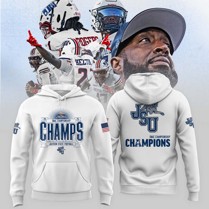Jackson State Football CUSA Championship White Hoodie - JSU Football Champions Hoodie - We are CUSA Champs - Tyche Joy Merch