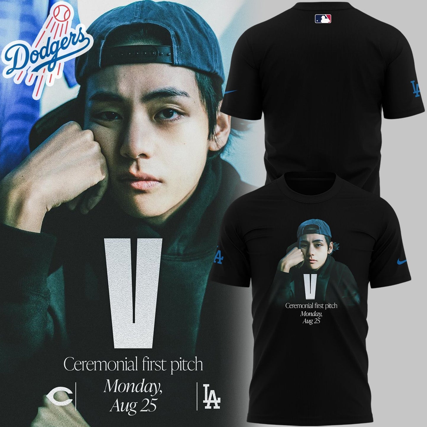Exclusive BTS - Taehyung - V x Los Angeles Dodgers T-Shirt