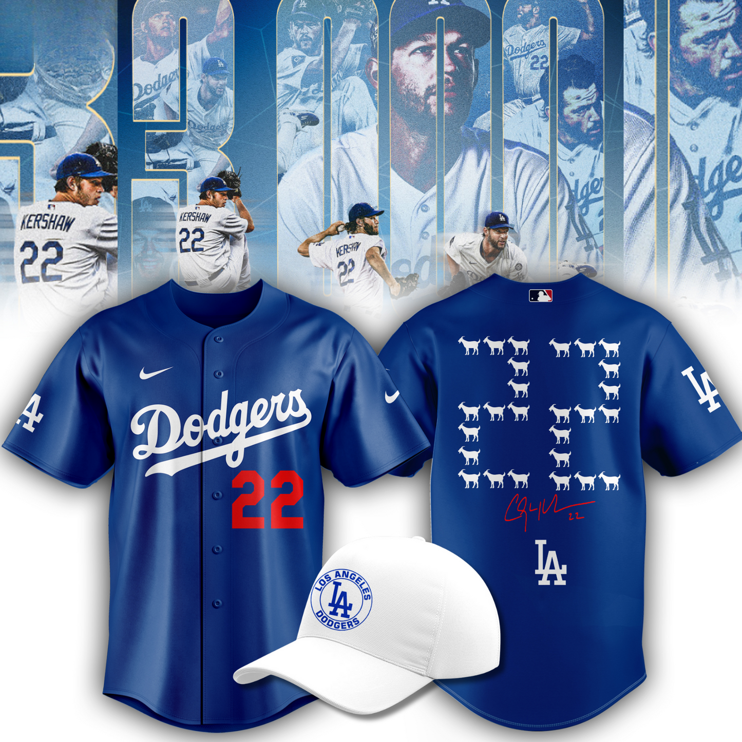Clayton Kershaw Jersey 3000 Strikeout Club - Los Angeles Dodgers Blue Baseball Jersey