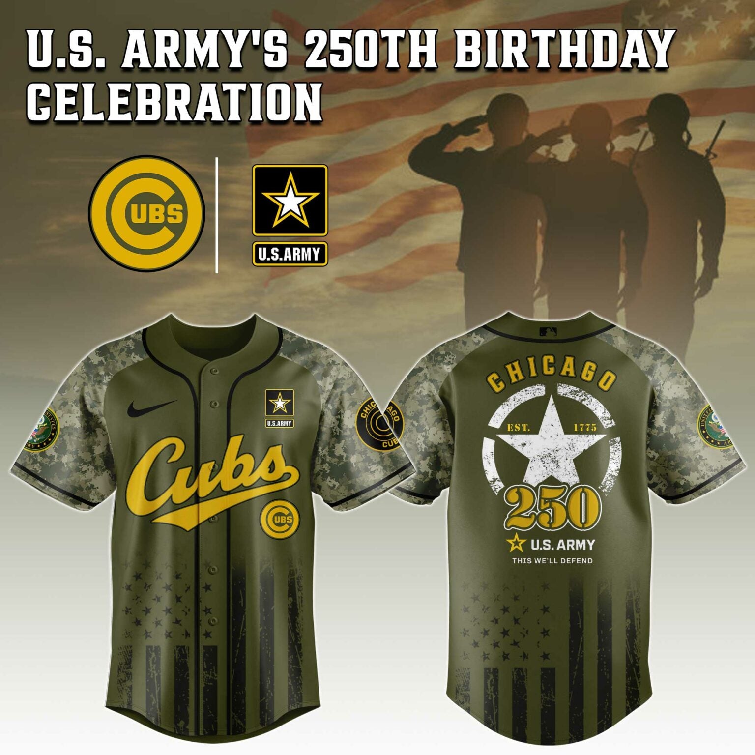 Chicago Cubs MLB x 250 U.S. ARMY Baseball Jersey 03