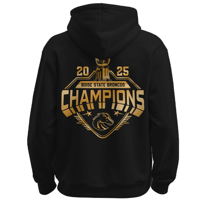 Boise State 2025 Mountain West Championship Golden Black Hoodie - Boise State Football Champions Hoodie Jogger Cap Combo