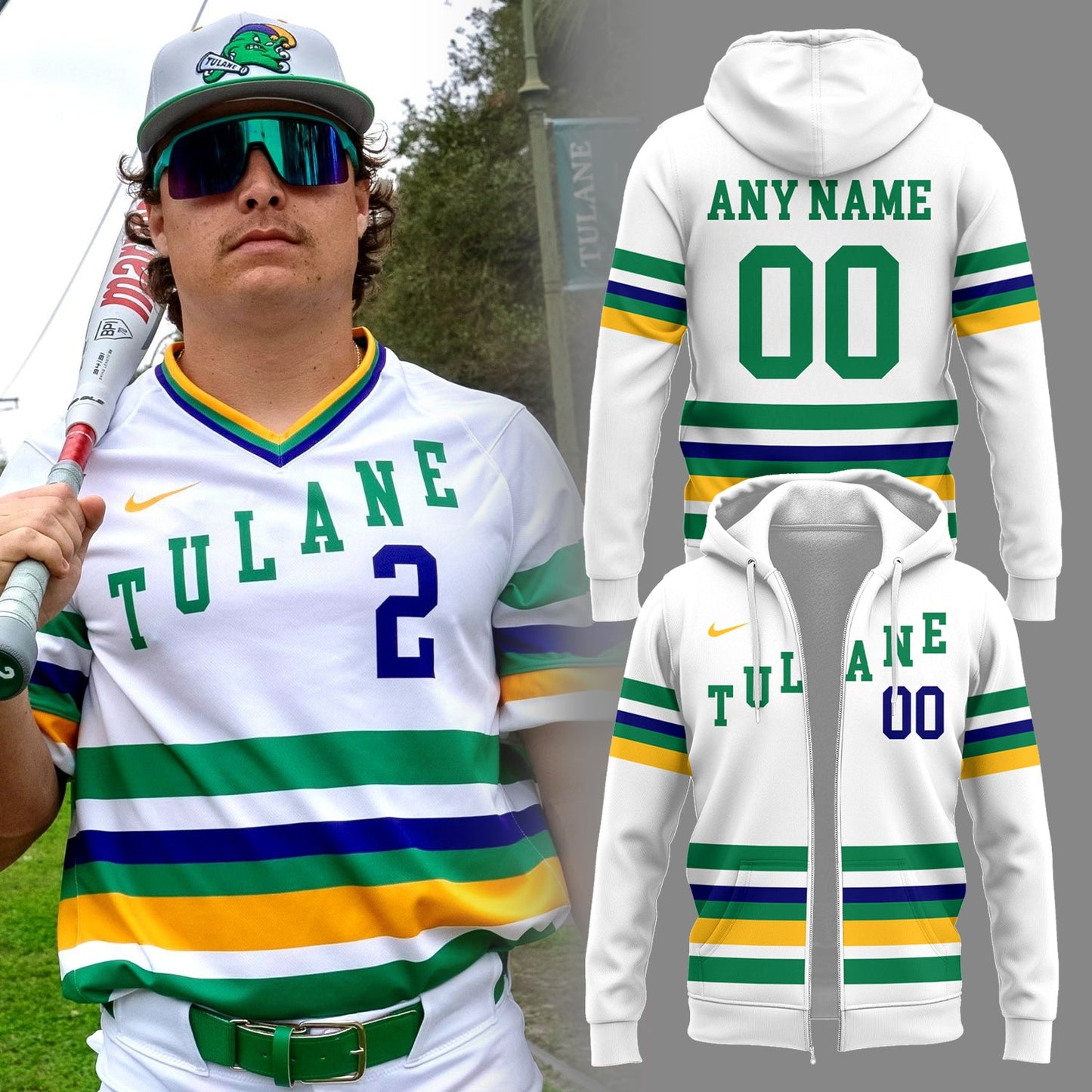 Tulane Baseball 2025 Limited Edition "Mardi Gras 2025" Custom Zip Hoodie-PU25021602