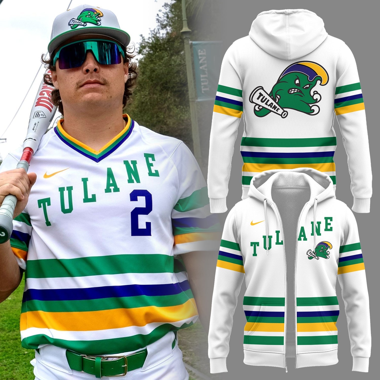 Tulane Baseball 2025 Limited Edition "Mardi Gras 2025" Zip Hoodie-PU25021607