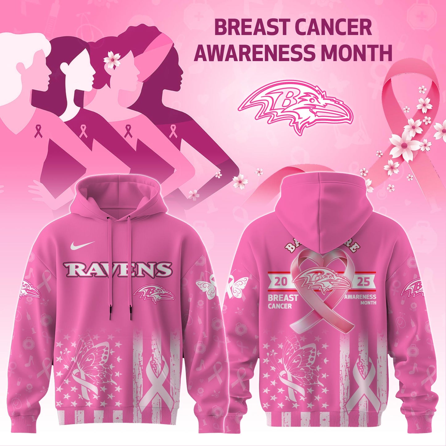 Baltimore Ravens Special Breast Cancer Awareness Month Limited Edition Hoodie 2025