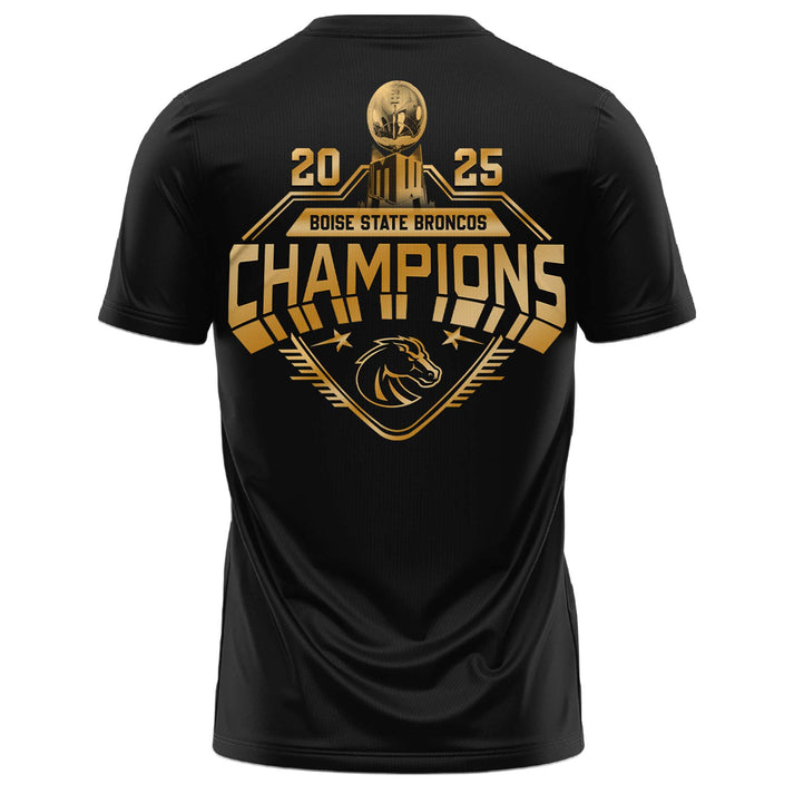 Boise State 2025 Mountain West Championship Golden Black T-Shirt - Boise State Football Champions T-Shirt