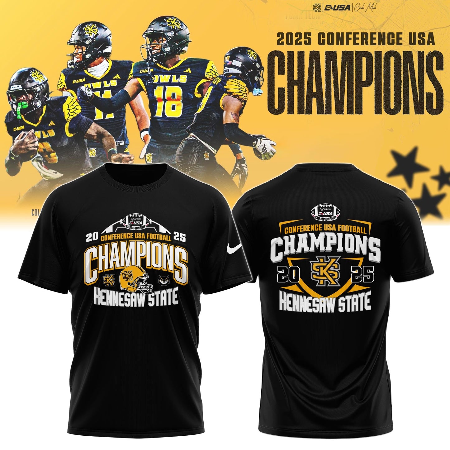 Kennesaw State Football C-USA Championship Black T-Shirt - Kennesaw State Football CUSA Champs Merch Design by Tyche Joy