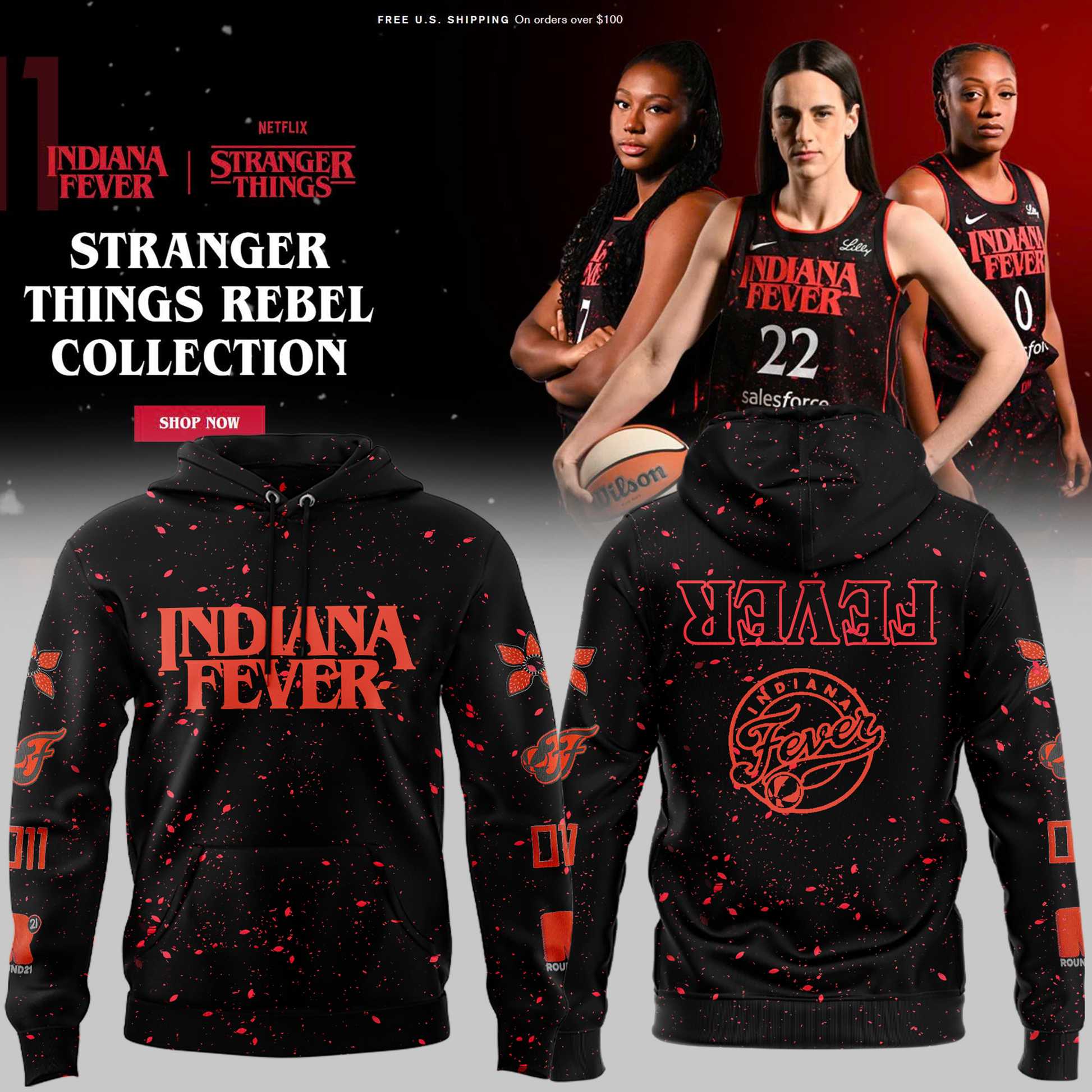 Indiana Fever Stranger Things Rebel Swingman Limited Edition Black Hoodie