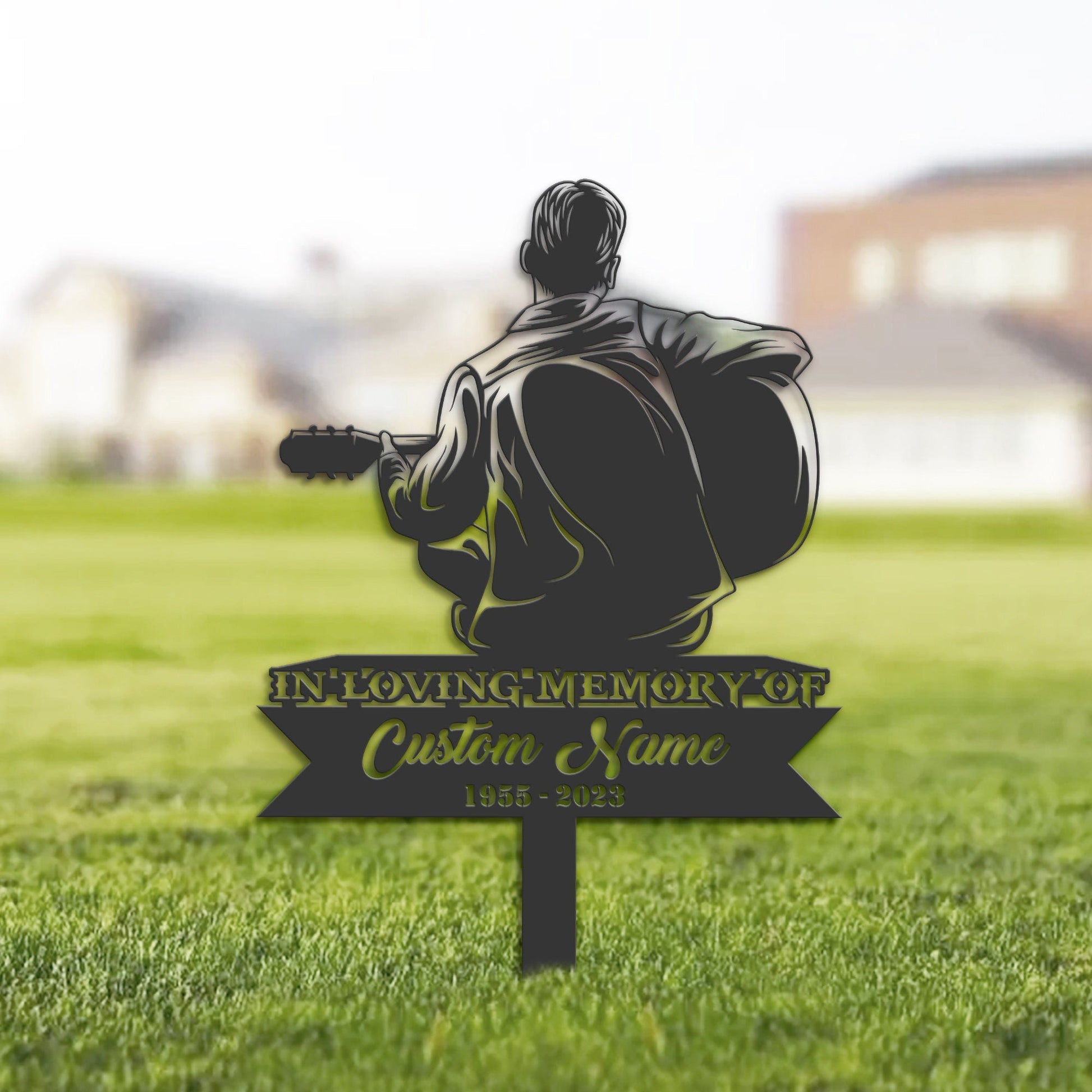 Personalized Man playing guitar Guitarist Memorial Stake, Metal Stake, Sympathy Sign, Grave Marker, Remembrance Stake