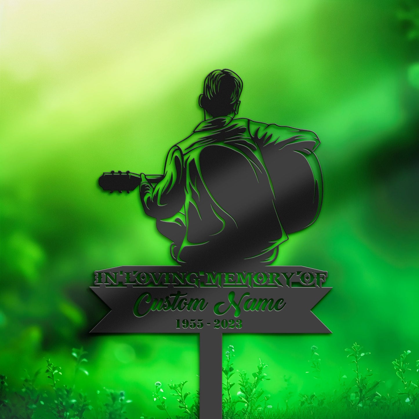 Personalized Man playing guitar Guitarist Memorial Stake, Metal Stake, Sympathy Sign, Grave Marker, Remembrance Stake