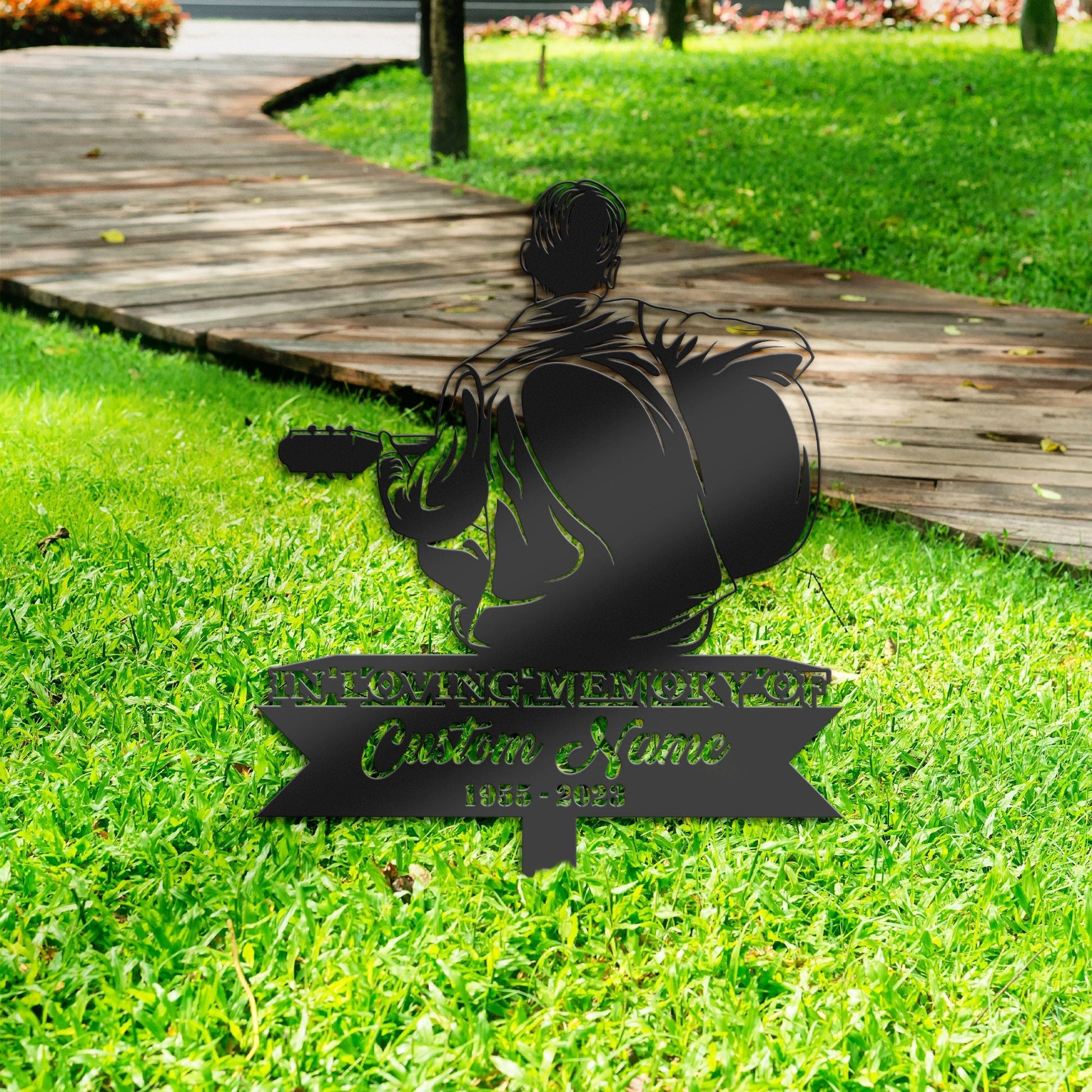 Personalized Man playing guitar Guitarist Memorial Stake, Metal Stake, Sympathy Sign, Grave Marker, Remembrance Stake