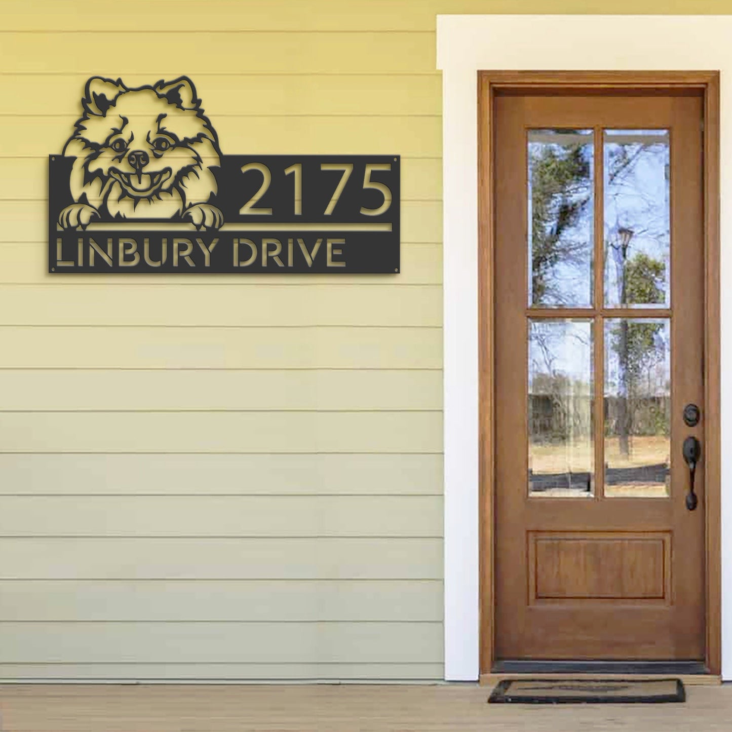 Personalized Pomeranian dog, Cute puppy Metal Address Sign House number Hanging Address Plaque Yard Sign Outdoor decor Garden Stake