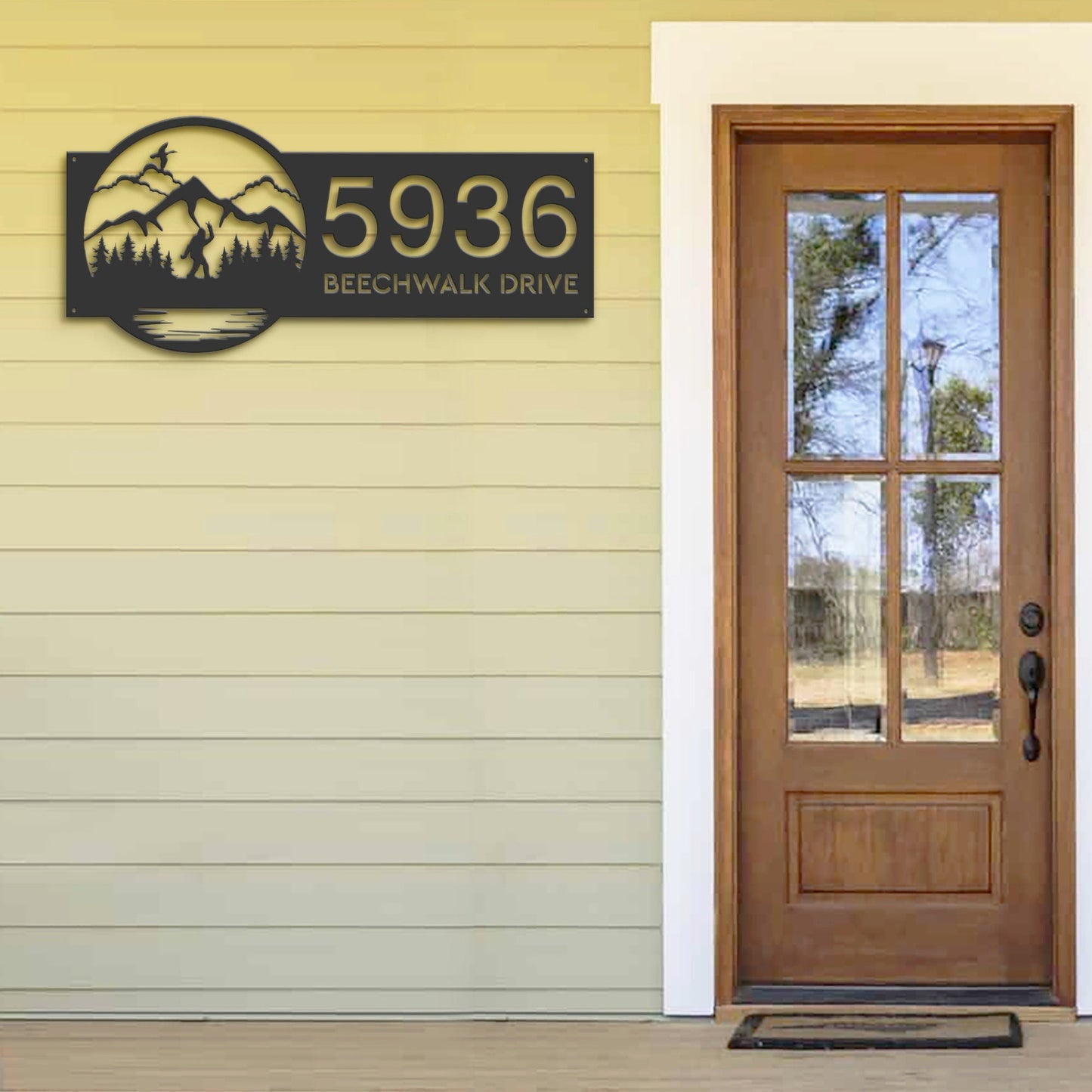 Personalized Bigfoot Sasquatch wild life forest Metal Address Sign House number Hanging Address Plaque Yard Sign Outdoor Sign Garden Stake