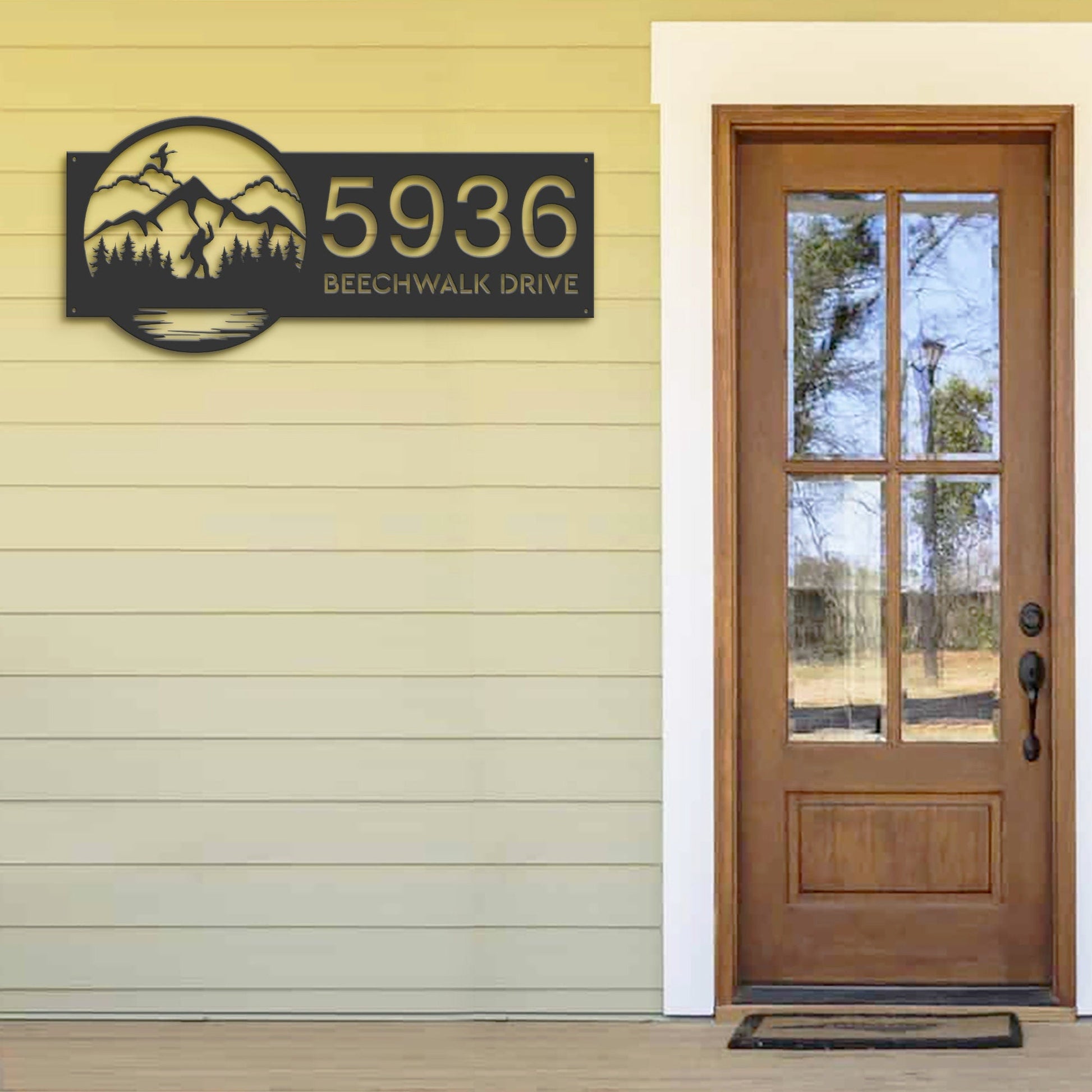 Personalized Bigfoot Sasquatch wild life forest Metal Address Sign House number Hanging Address Plaque Yard Sign Outdoor Sign Garden Stake