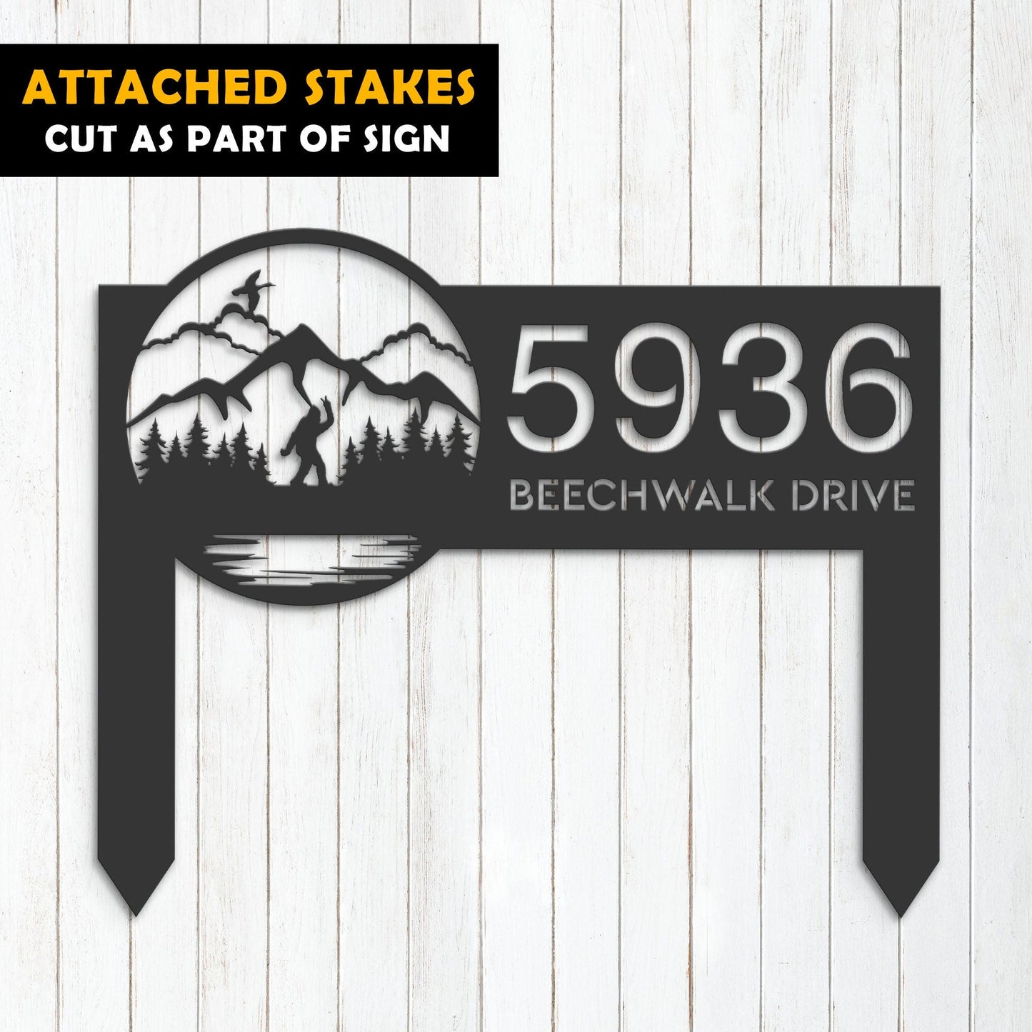 Personalized Bigfoot Sasquatch wild life forest Metal Address Sign House number Hanging Address Plaque Yard Sign Outdoor Sign Garden Stake