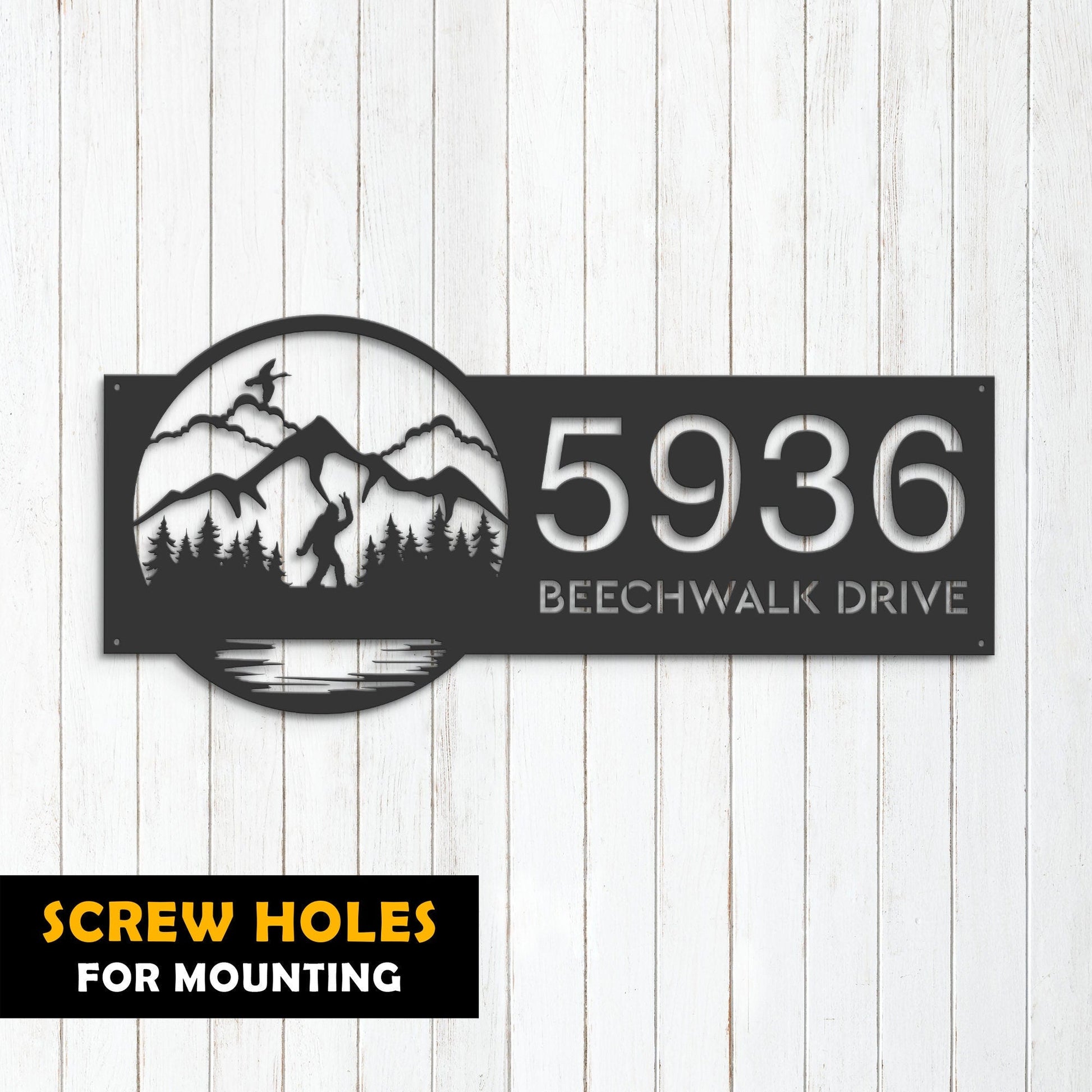 Personalized Bigfoot Sasquatch wild life forest Metal Address Sign House number Hanging Address Plaque Yard Sign Outdoor Sign Garden Stake