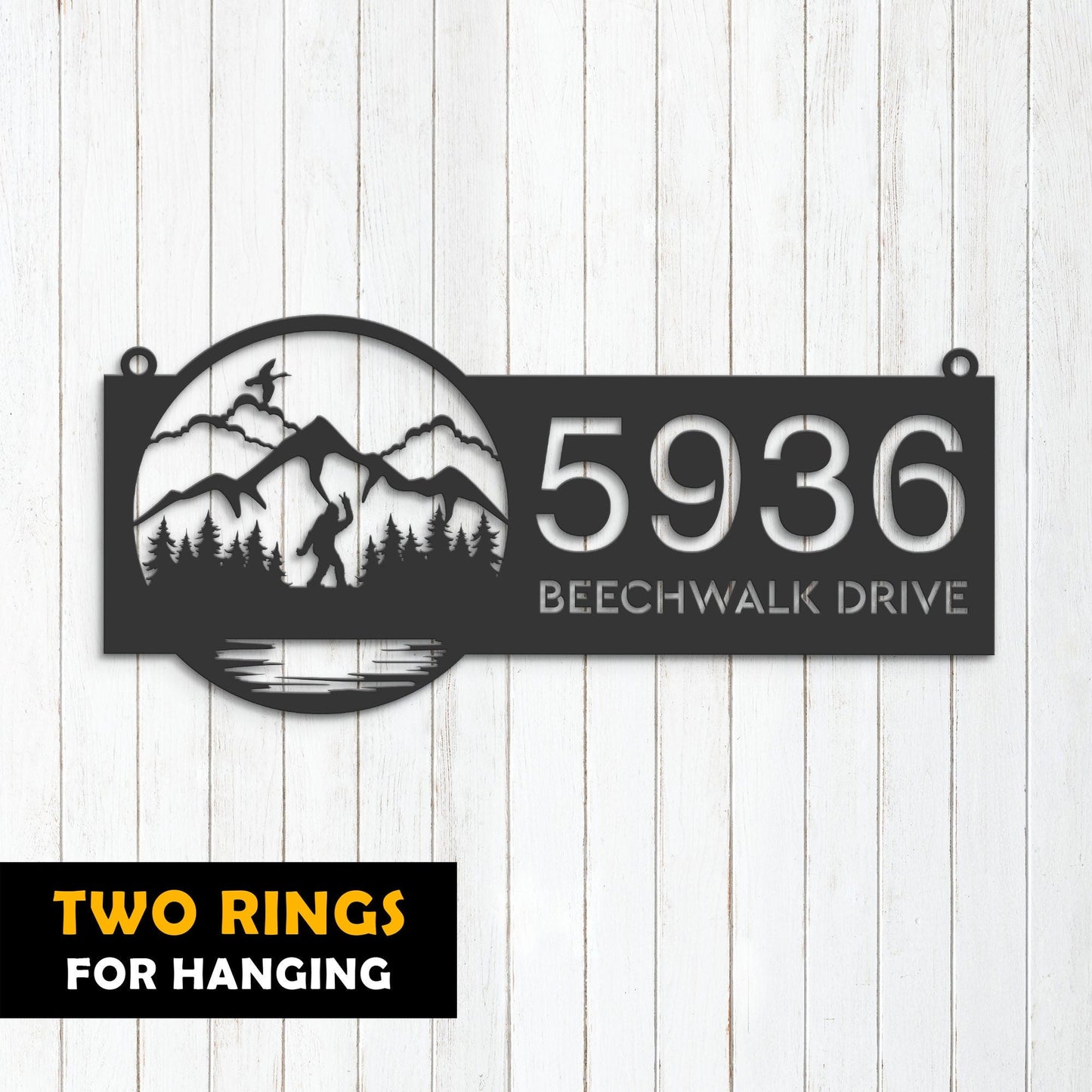 Personalized Bigfoot Sasquatch wild life forest Metal Address Sign House number Hanging Address Plaque Yard Sign Outdoor Sign Garden Stake