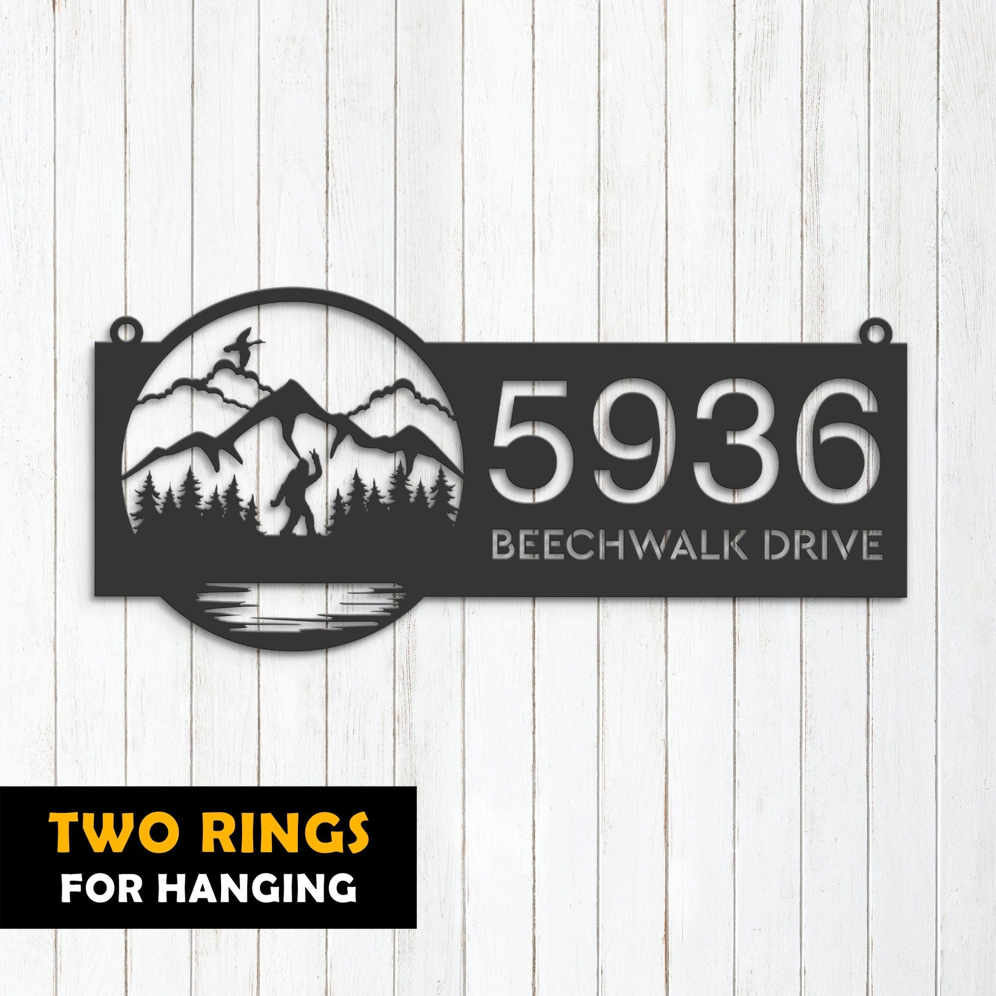 Personalized Bigfoot Sasquatch wild life forest Metal Address Sign House number Hanging Address Plaque Yard Sign Outdoor Sign Garden Stake