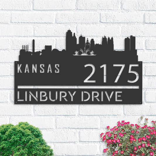 Personalized Kansas city skyline Metal Address Sign Hanging Address Plaque house number Yard Outdoor Sign Garden Stake
