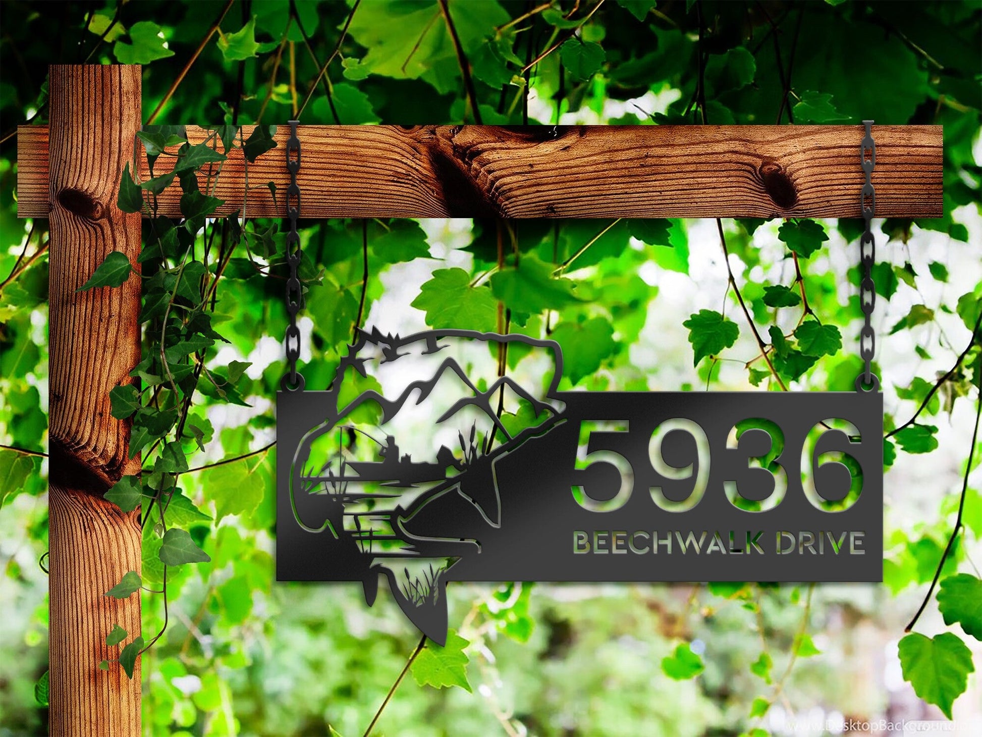 Personalized Bass fishing fisherman Metal Address Sign House number Hanging Address Plaque Yard Sign, Outdoor Sign Garden Stake