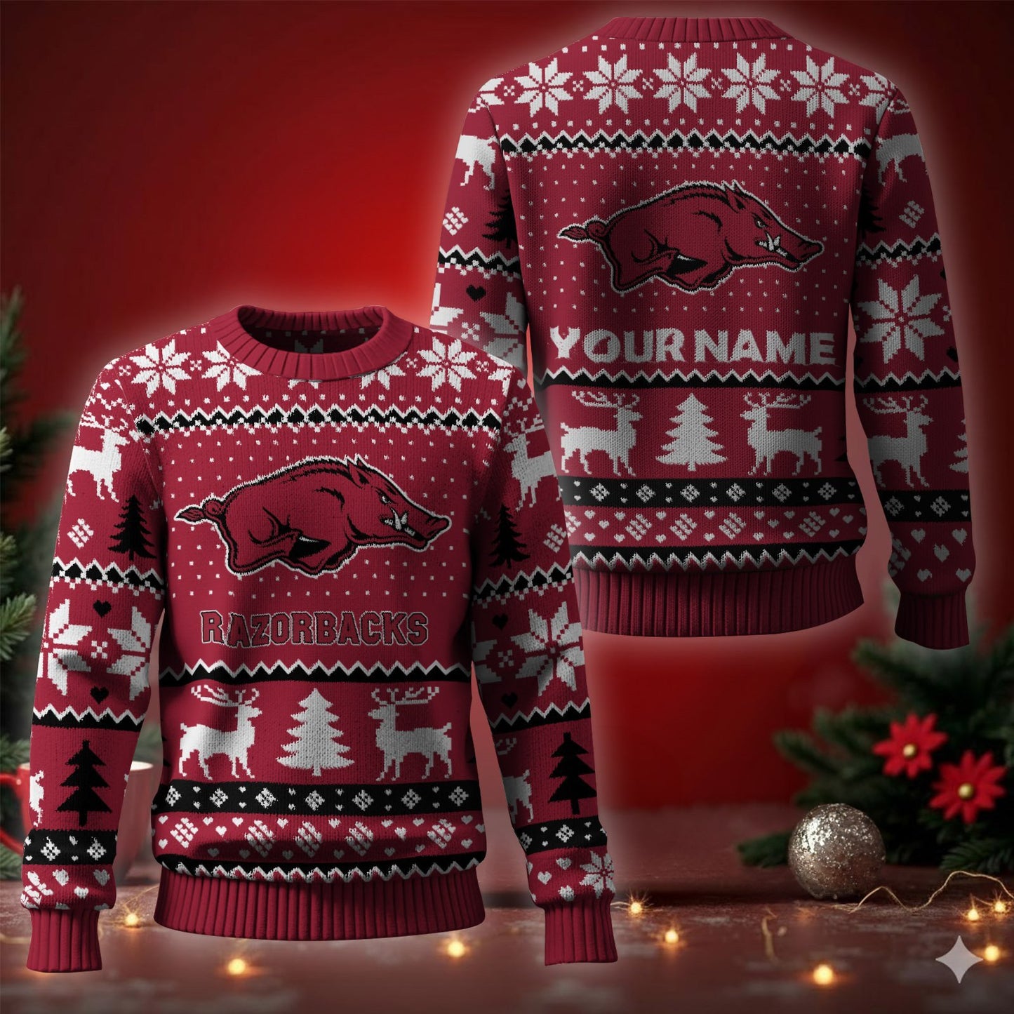 Arkansas Razorbacks Ugly Christmas Sweater - Cozy & Playful Ugly Sweater Design