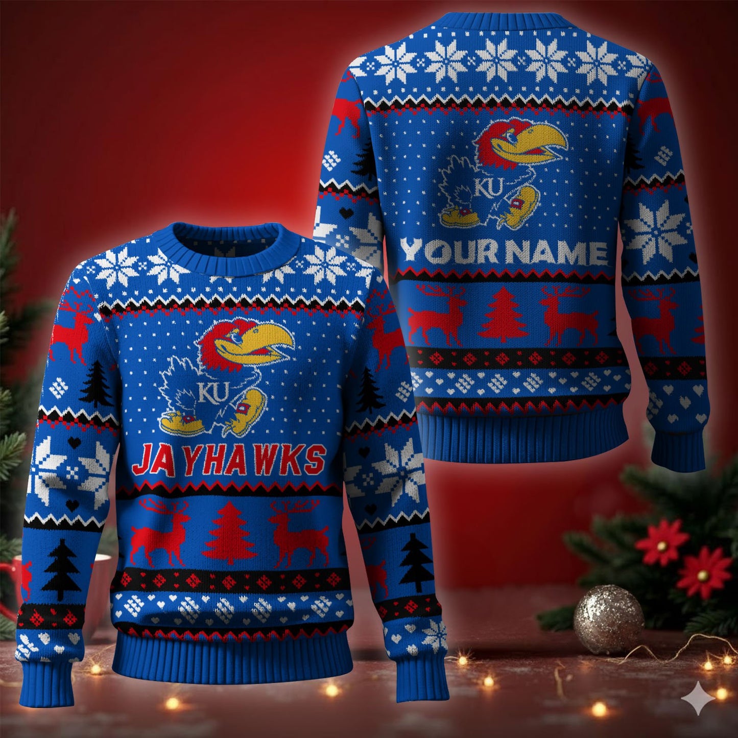 Kansas Jayhawks Ugly Christmas Sweater - Cozy & Playful Ugly Sweater Design