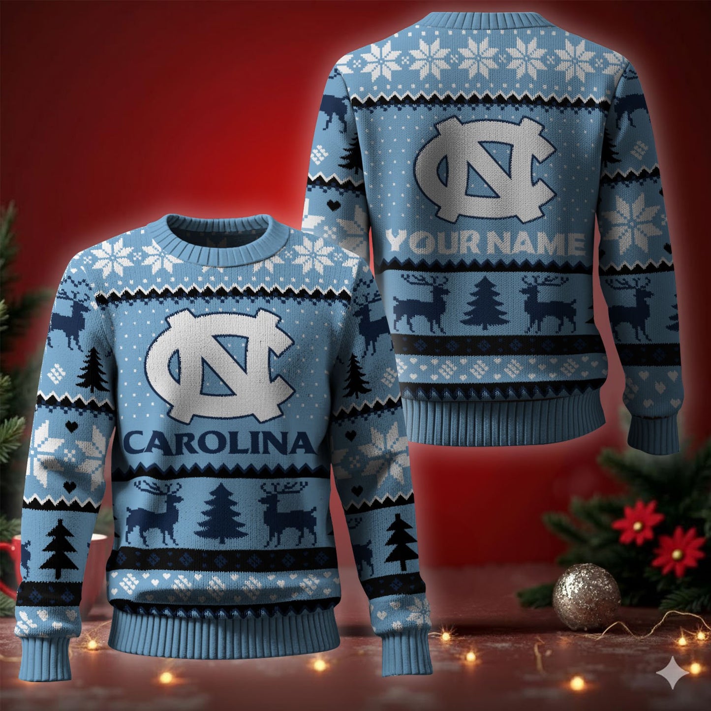 North Carolina Tar Heels Ugly Christmas Sweater - Cozy & Playful Ugly Sweater Design