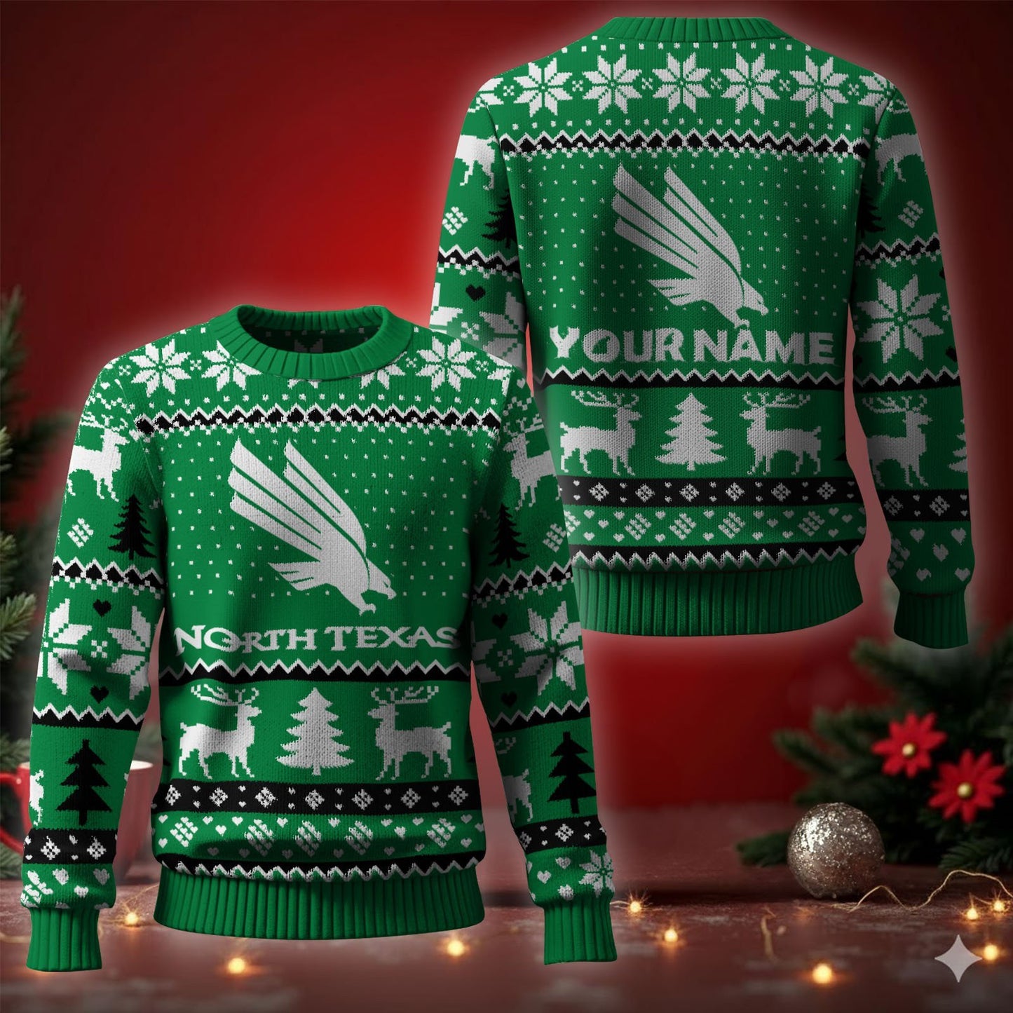 North Texas Mean Green Ugly Christmas Sweater - Cozy & Playful Ugly Sweater Design