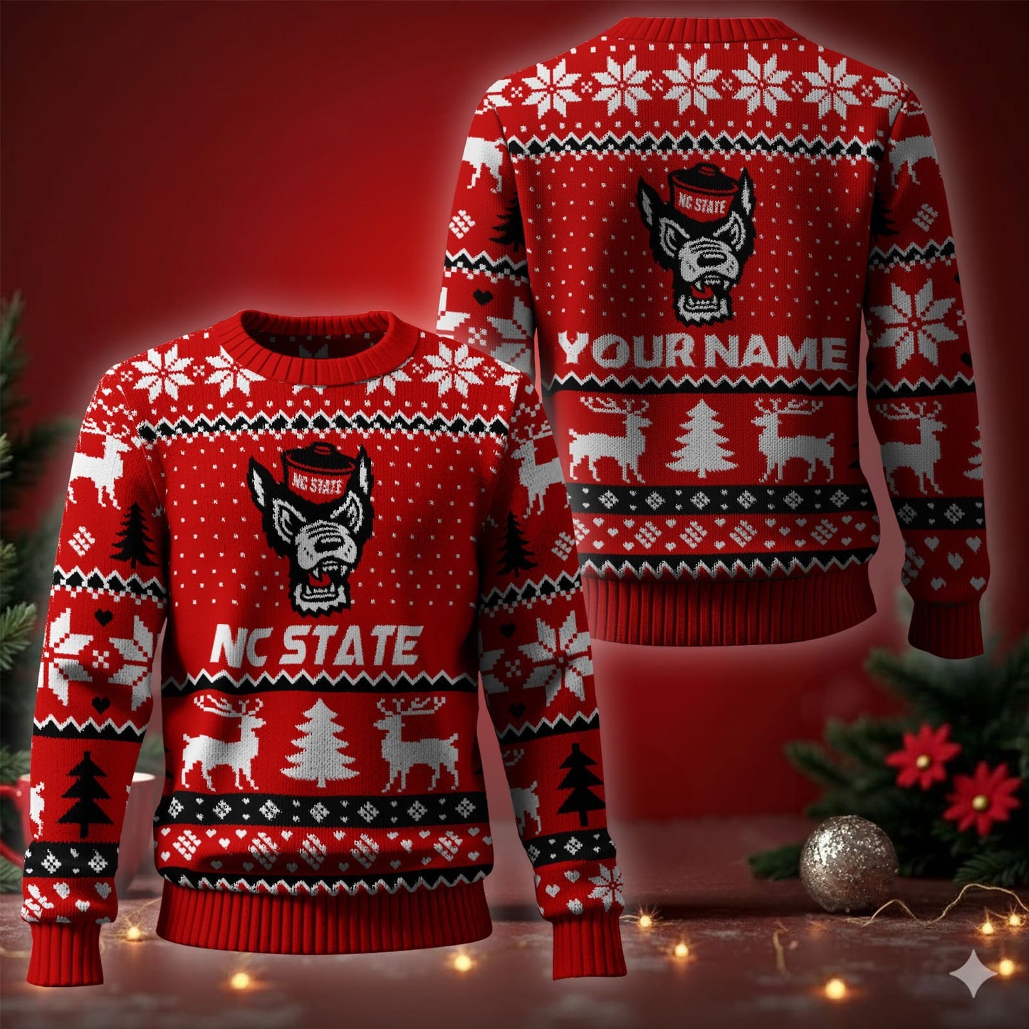 NC State Wolfpack Ugly Christmas Sweater - Cozy & Playful Ugly Sweater Design