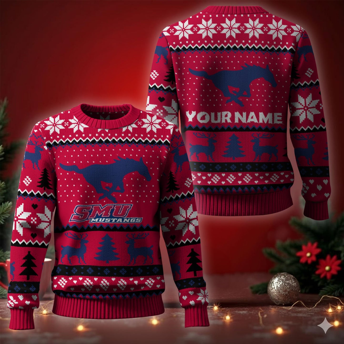 SMU Mustangs Ugly Christmas Sweater - Cozy & Playful Ugly Sweater Design