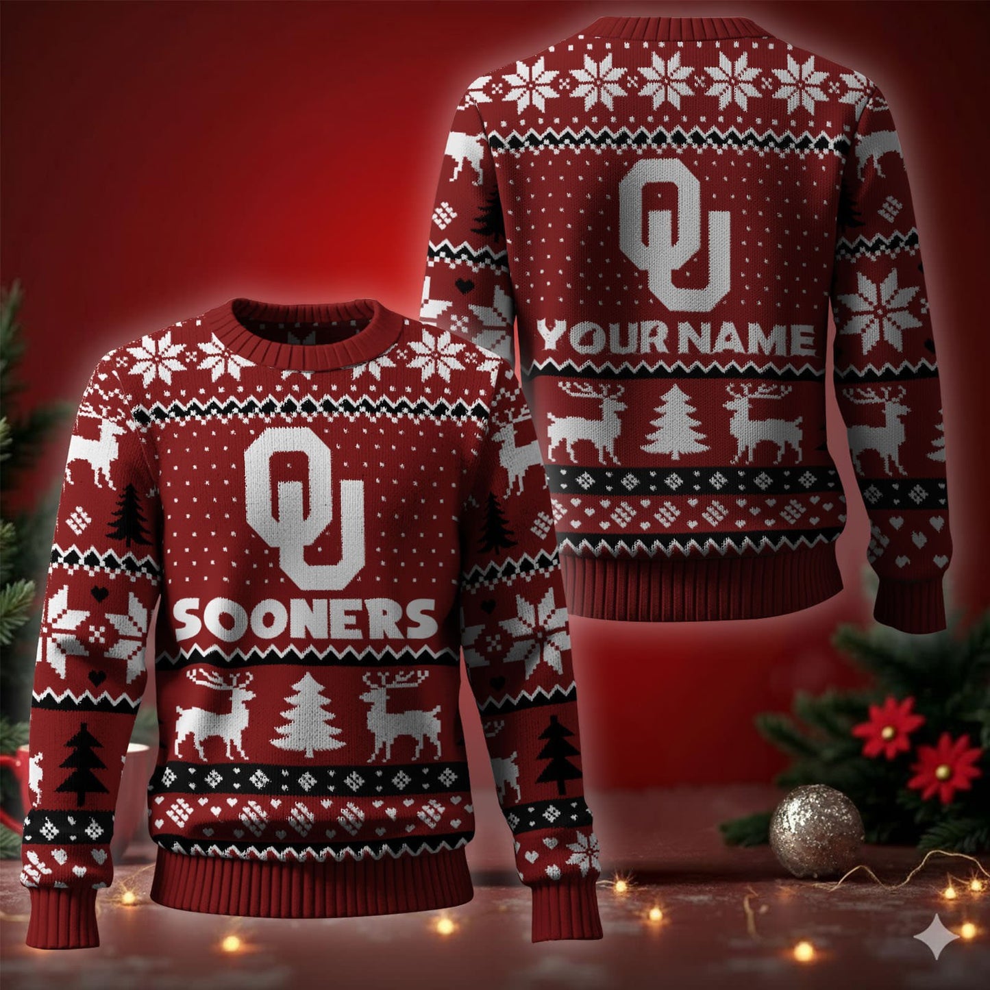Oklahoma Sooners Ugly Christmas Sweater - Cozy & Playful Ugly Sweater Design