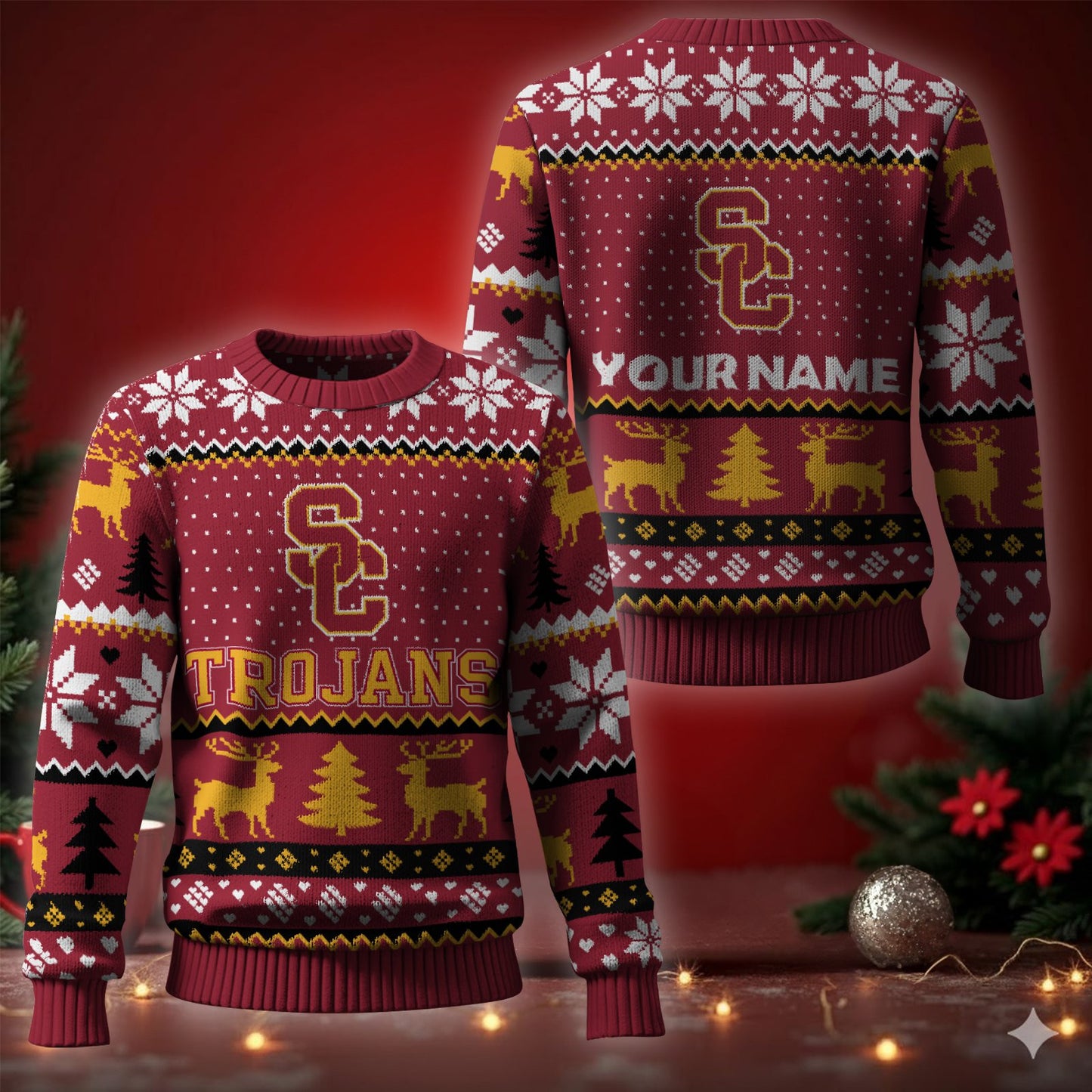 Usc Trojans Ugly Christmas Sweater - Cozy & Playful Ugly Sweater Design