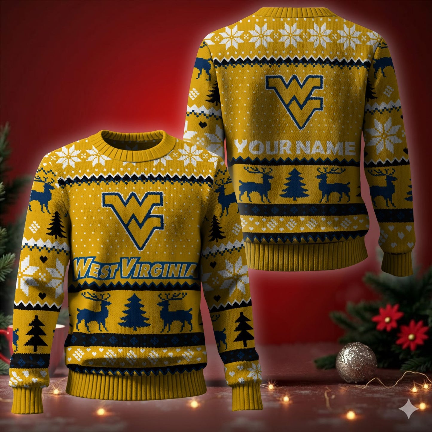 West Virginia Mountaineers Ugly Christmas Sweater - Cozy & Playful Ugly Sweater Design