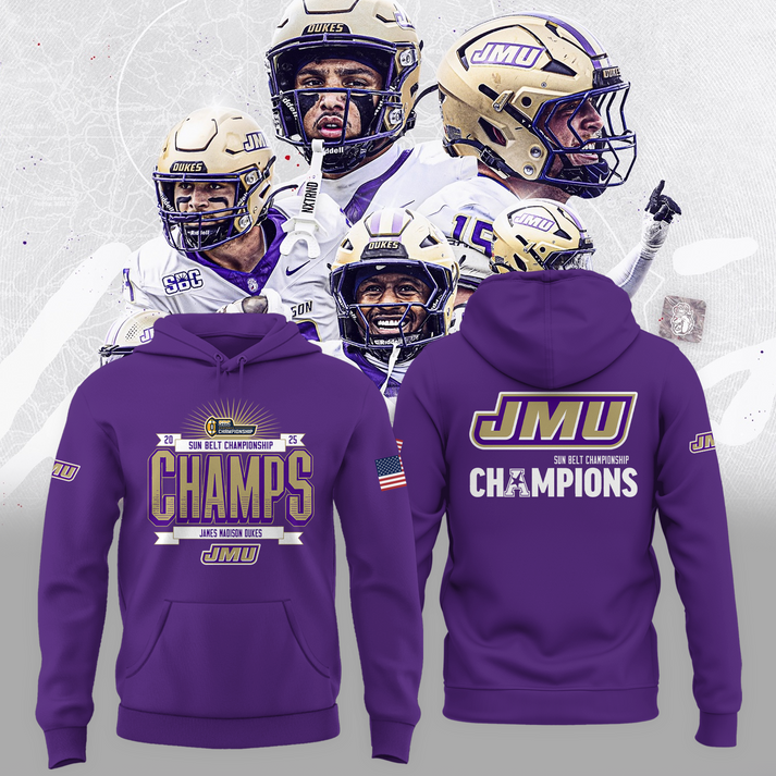 JMU Football Sun Belt Championship Purple Hoodie - James Madison Football Champions Hoodie - We are Sun Belt Champs - Tyche Joy Merch